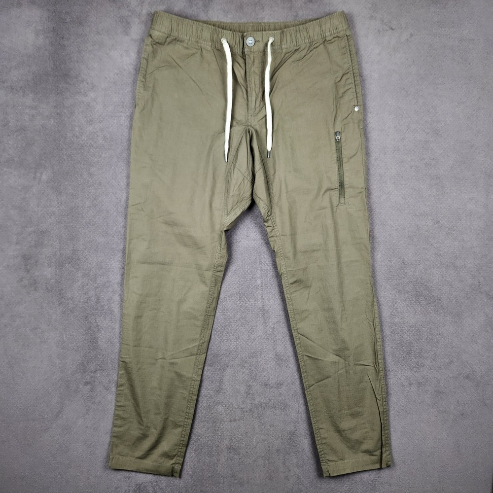 Vuori Ripstop Climber Pants Mens Large Olive Green Elastic Waist Tapered 36x32